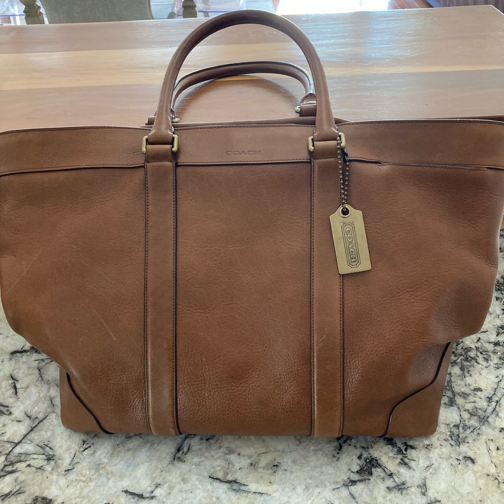 Authentic Coach brown leather tote/ weekender bag.
